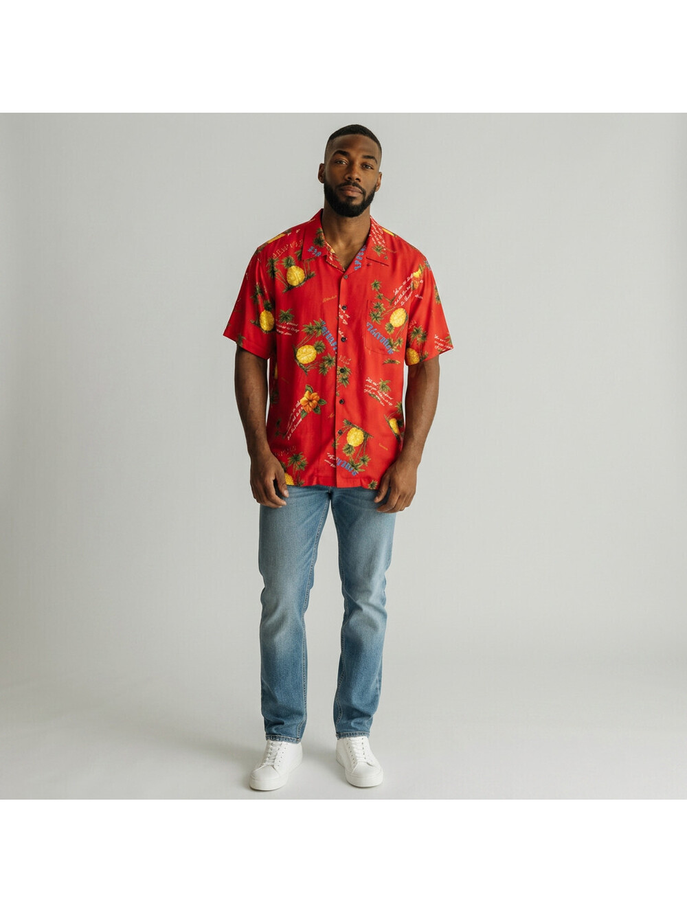 Koman Shirt Men 4X Big Red Hawaii Print Button Up Collared Short Sleeve Pockets